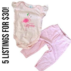 Baby Kiss Girl Flamingo ‘little princess’ top, carters bottoms outfit girl